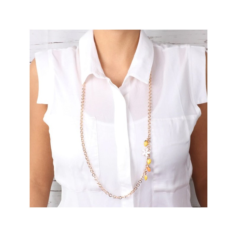 Collana in Metallo maglia rolò, con charm pendenti agrumi di Sicilia impreziositi da smalti colorati