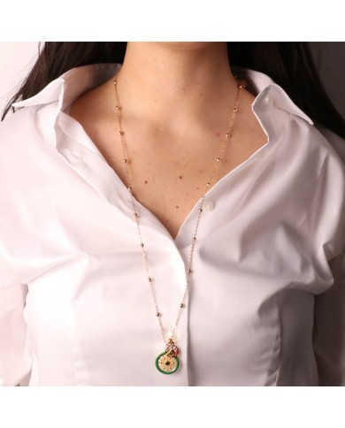 Collana in Metallo con ruota del carretto siciliano e simbolo Trinacria impreziositi da smalti colorati