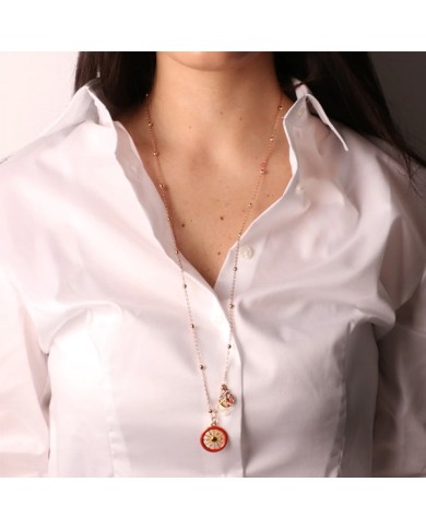 Collana in Metallo con ruota del carretto siciliano e simbolo Trinacria impreziositi da smalti colorati