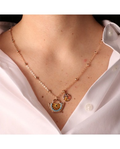 Collana in Metallo con coffa e simbolo Trinacria impreziositi da smalti colorati