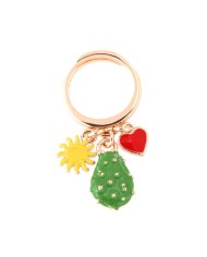 Anello in Metallo con charms fico d&#8217;india, sole e cuore, impreziositi da smalti colorati