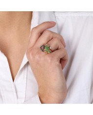 Anello in Metallo con pendenti fico d&#8217;india, trinacria e ruota carretto, impreziositi da smalti colorati