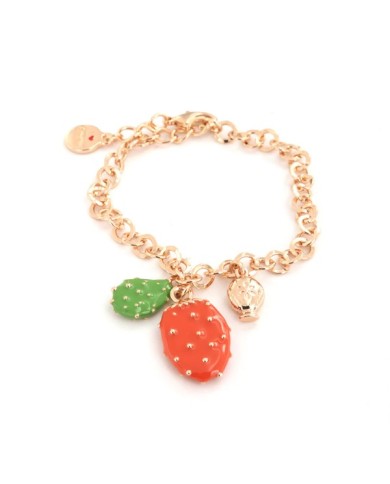 Bracciale in Metallo con ciondolo fico d&#8217;india pendente e piccolo pumo a lato