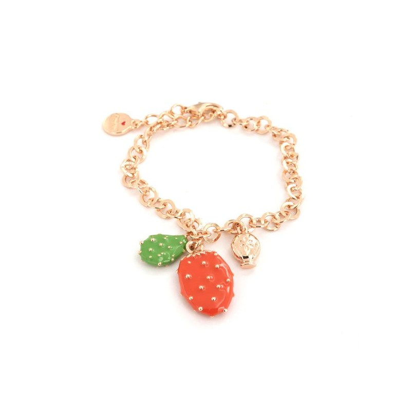 Bracciale in Metallo con ciondolo fico d&#8217;india pendente e piccolo pumo a lato