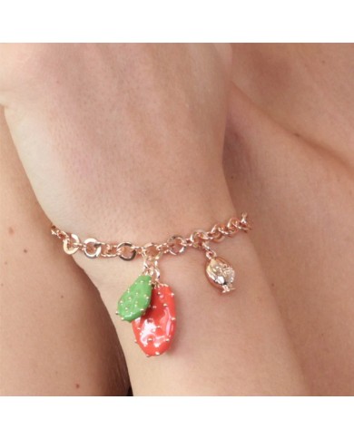 Bracciale in Metallo con ciondolo fico d&#8217;india pendente e piccolo pumo a lato