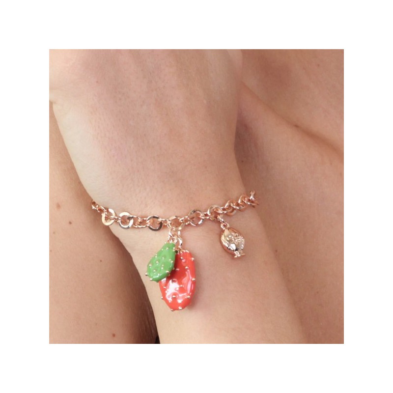 Bracciale in Metallo con ciondolo fico d&#8217;india pendente e piccolo pumo a lato