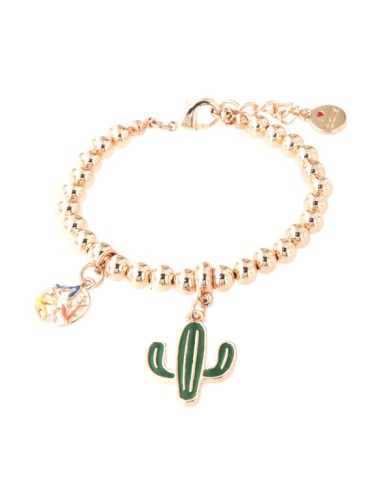 Bracciale in Metallo maglia a sfere, con cactus pendente impreziosito da smalto verde