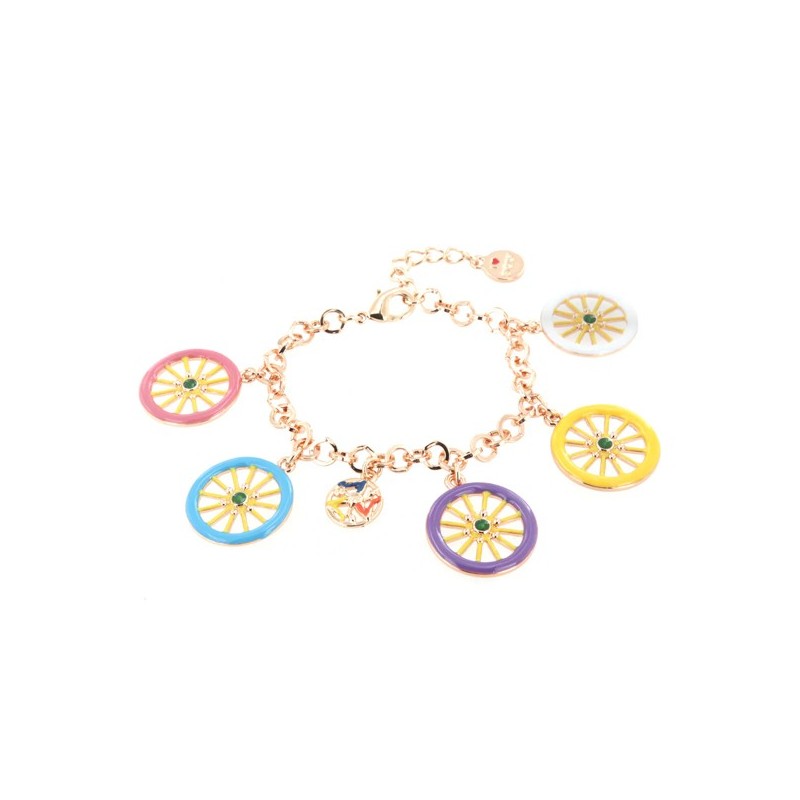 Bracciale in Metallo con charm ruote colorate e carretto siciliano