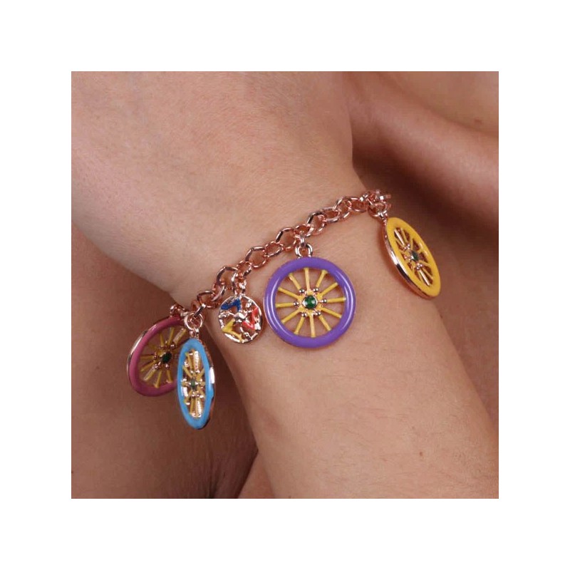 Bracciale in Metallo con charm ruote colorate e carretto siciliano