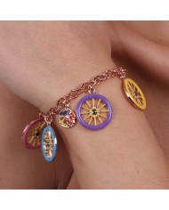 Bracciale in Metallo con charm ruote colorate e carretto siciliano