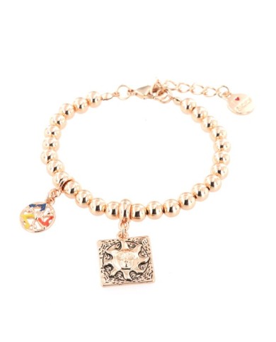 Bracciale in Metallo maglia a sfere, con mattonella brunita a disegno sole