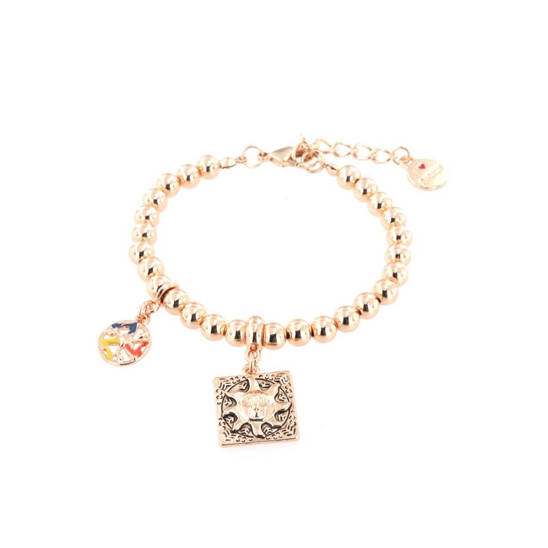 Bracciale in Metallo maglia a sfere, con mattonella brunita a disegno sole