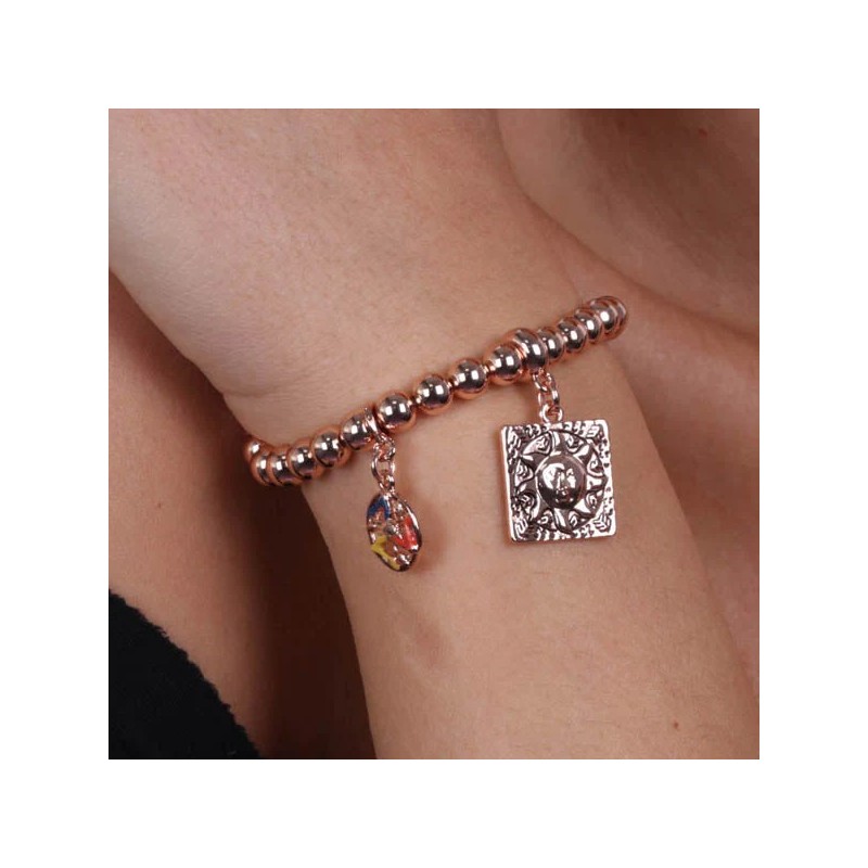 Bracciale in Metallo maglia a sfere, con mattonella brunita a disegno sole