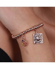 Bracciale in Metallo maglia a sfere, con mattonella brunita a disegno sole