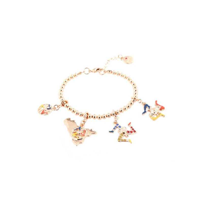 Bracciale in Metallo con Sicilia centrale e due trinacria