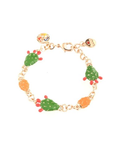 Bracciale in Metallo maglia rolò, con tris di fichi d&#8217;india impreziositi da smalti colorati