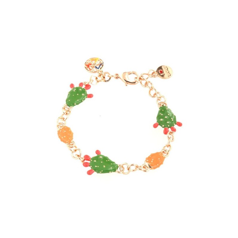 Bracciale in Metallo maglia rolò, con tris di fichi d&#8217;india impreziositi da smalti colorati