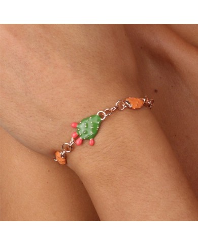 Bracciale in Metallo maglia rolò, con tris di fichi d&#8217;india impreziositi da smalti colorati