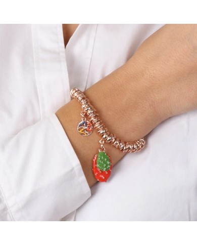 Bracciale in Metallo maglia ad anelli con fichi d&#8217;india pendenti, impreziositi da smalti colorati