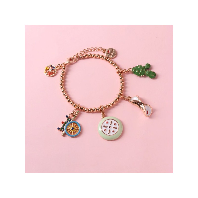 Bracciale in Metallo con charms siciliani, carretto, fico d&#8217;india, cassata e cannolo