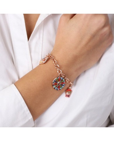 Bracciale in Metallo con charms siciliani: Coffa, anfora e ruota carretto
