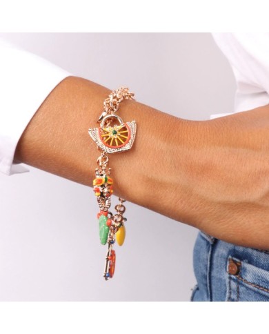 Bracciale in Metallo oro rosa con charms colorati Sicilia, limone, coffa, testa di moro