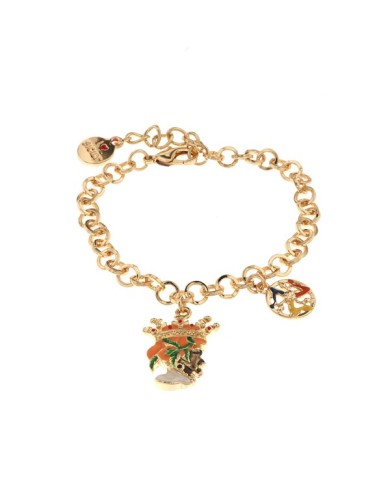 Bracciale in Metallo con testa di moro uomo e simbolo di Trinacria impreziositi da smalti colorati