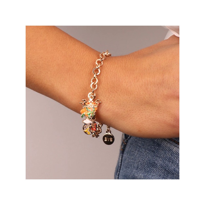 Bracciale in Metallo con testa di moro uomo e simbolo di Trinacria impreziositi da smalti colorati