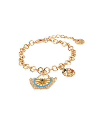 Bracciale in Metallo maglia a rolò con charm coffa e trinacria impreziositi da smalti colorati