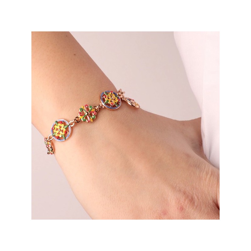 Bracciale in Metallo con maioliche siciliane e smalti colorati