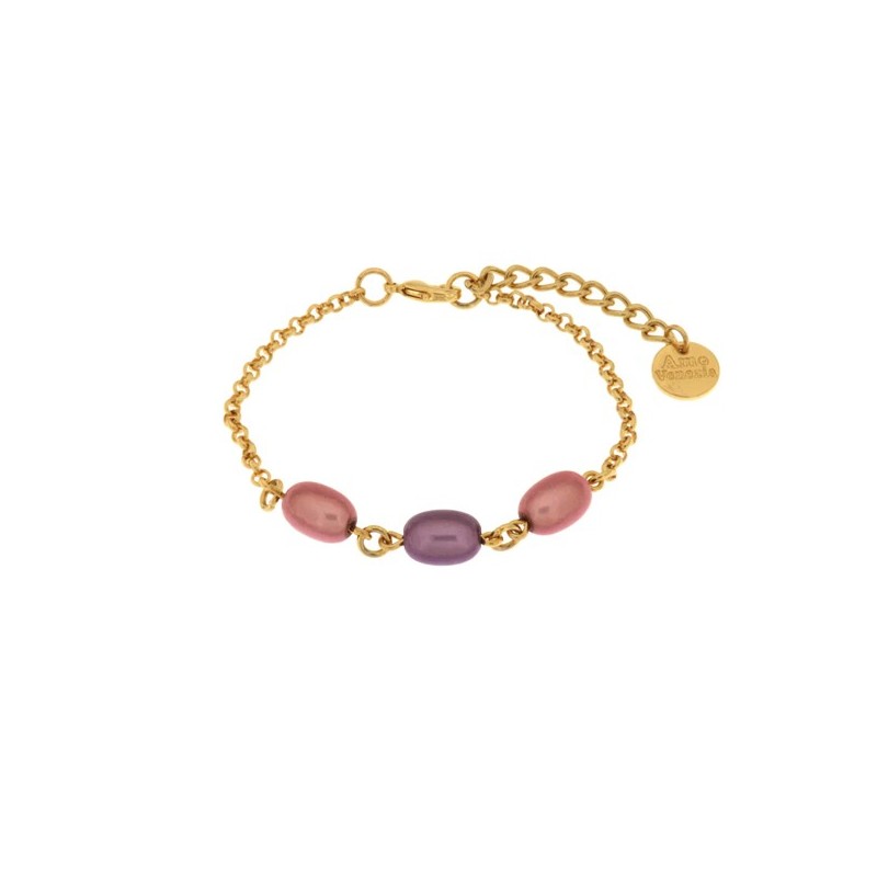 Bracciale in Metallo con cristalli rosa ispirati al vetro di Murano