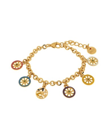 Bracciale in Metallo con ruote carro colorate e trinacria pendenti