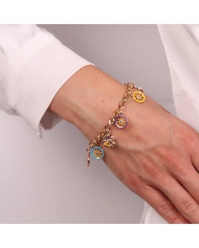 Bracciale in Metallo con ruote carro colorate e trinacria pendenti