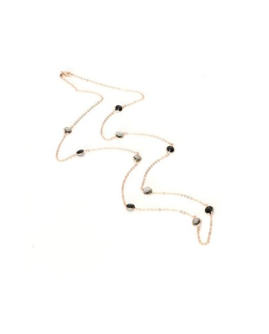 Collana in Argento 925 catena lunga con punti luce sparsi, di cristalli nero e fumè