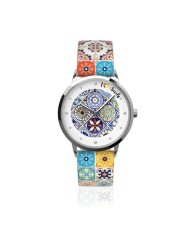 Orologio Analogico Metallo con quadrante impreziosito da disegno maiolica colorata, maglia stampa maiolica