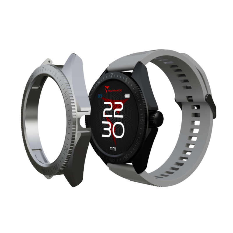 Smartwatch Rocks 2.0 con Cover Intercambiabili Cinturino Grigio Cover Nera e Silver