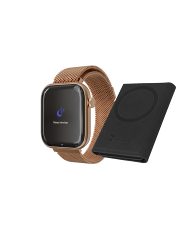 Smartwatch Glam con Intelligenza Artificiale - Bundle Pack - Cassa Gold Rose & Cinturino Metal / Portafogli Black