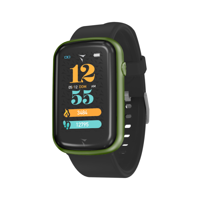 Smartwatch Steps Cassa Verde Cinturino Silicone Nero