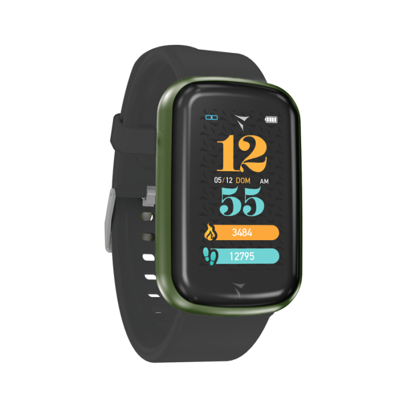Smartwatch Steps Cassa Verde Cinturino Silicone Nero