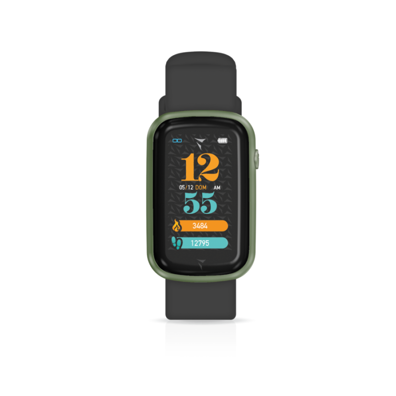 Smartwatch Steps Cassa Verde Cinturino Silicone Nero